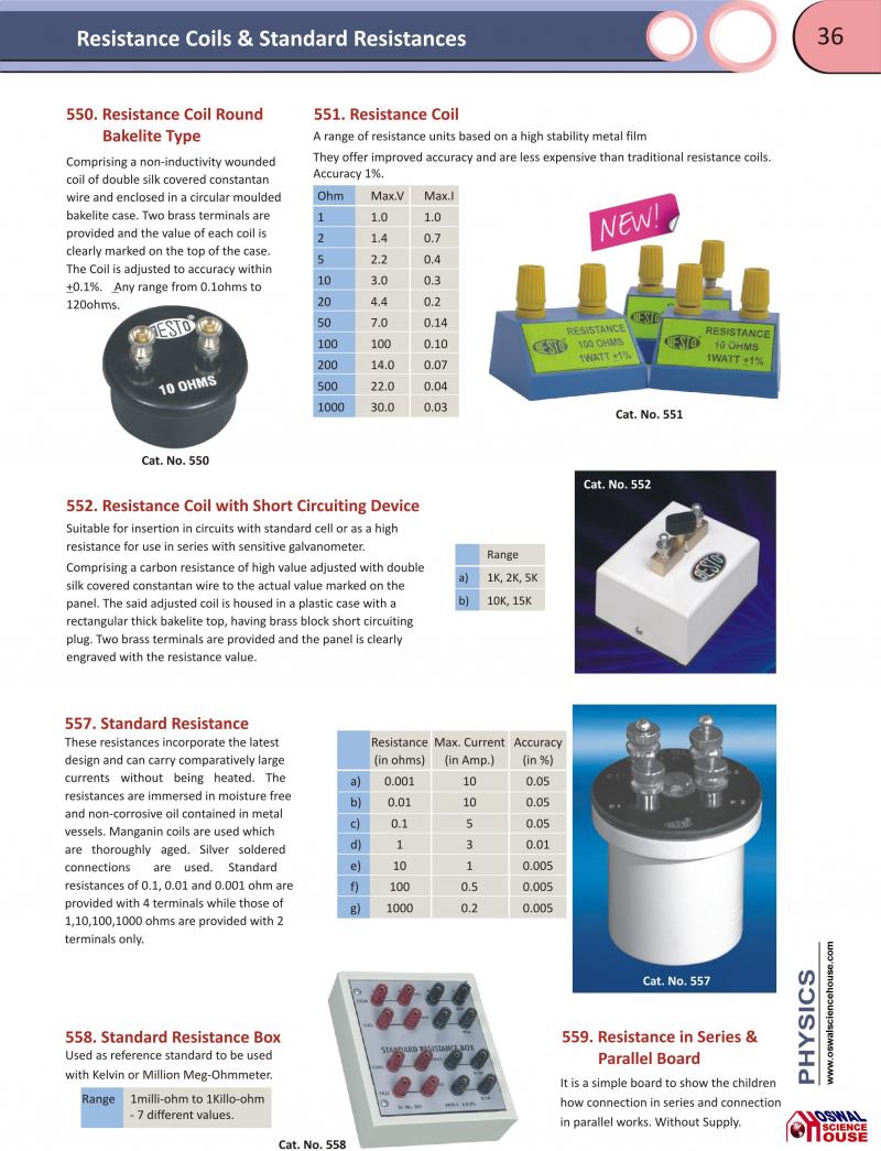 OSWAL SCIENCE HOUSE 36. Resistance Coils & Standard Resistances